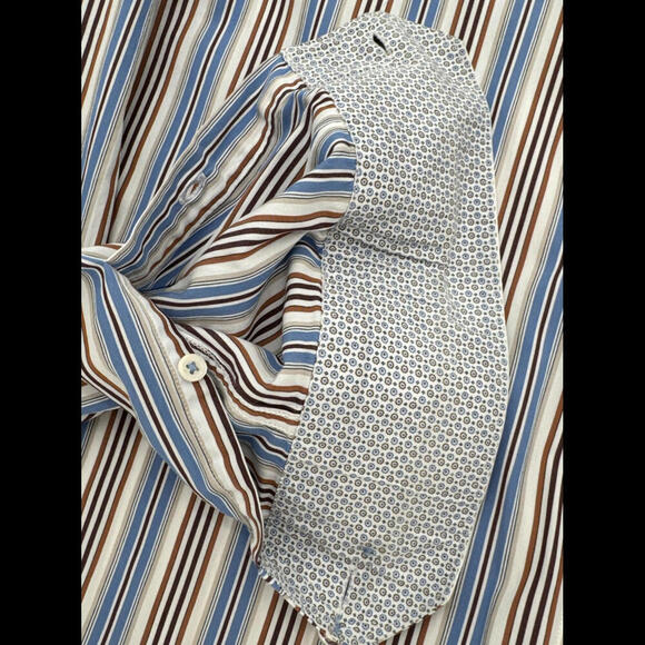 Bugatchi Shaped Fit Men’s Dress Shirt Striped With Accent Fabric InsideCuffs M - Picture 5 of 9